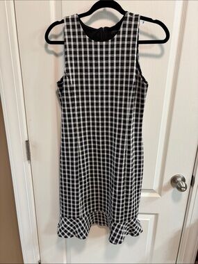 Ann Taylor Black & White Gingham Sleeveless Ruffle-Hem Midi Dress